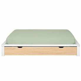 Vue de face - Pack lit blanc avec tiroir bois et matelas Gaston