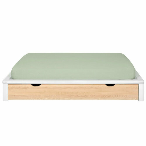 Vue de face - Pack lit blanc avec tiroir bois et matelas Gaston