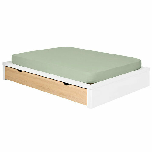 Pack lit blanc avec tiroir bois et matelas Gaston - Pack lit avec tiroir et matelas Gaston