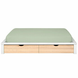 Vue de face - Pack lit blanc avec 2 tiroirs bois et matelas Gaston