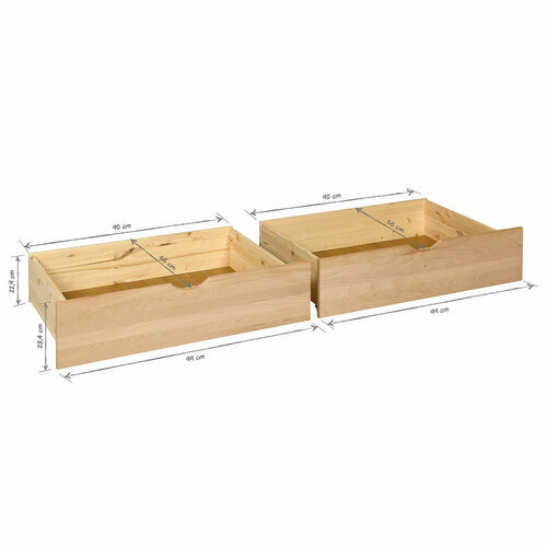 Schma dimensionnel - Lot de 2 tiroirs de lit Cosmos en bois massif