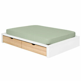 Pack lit blanc avec 2 tiroirs bois et matelas Gaston