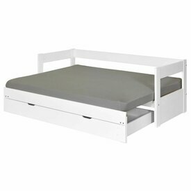 Pack lit banquette gigogne avec tiroir et matelas ouverts RAVI blanc