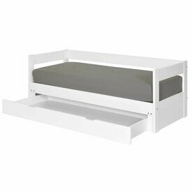 Pack lit banquette gigogne avec tiroir ouvert RAVI blanc