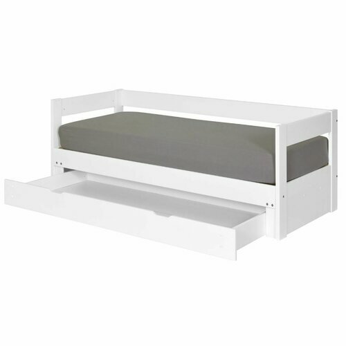 Pack lit banquette gigogne avec tiroir ouvert RAVI blanc