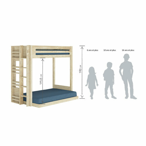 Schma dimensionnel, silhouette humaine -Lit superpos 3 places Montessori  Isa Blanc