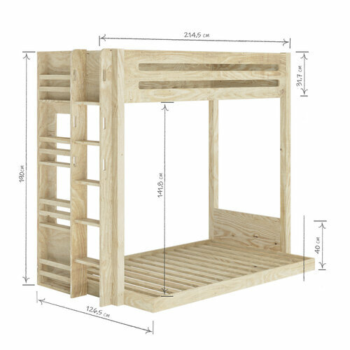 Schma dimensionnel -Lit superpos 3 places Montessori Isa Bois