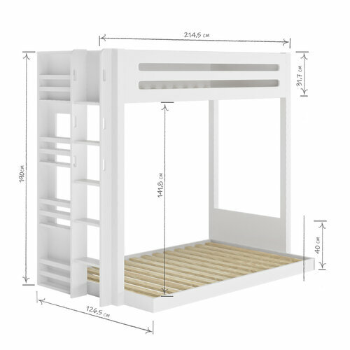 Schma dimensionnel - Pack lit superpos 3 places Montessori avec matelas Isa - Blanc