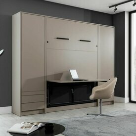 Ambiance - Lit escamotable avec bureau et 2 colonnes ferm Goya Taupe