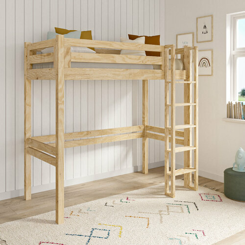 Ambiance - Vue de 3/4 - Pack lit mezzanine 1 place avec matelas Dors, Bois