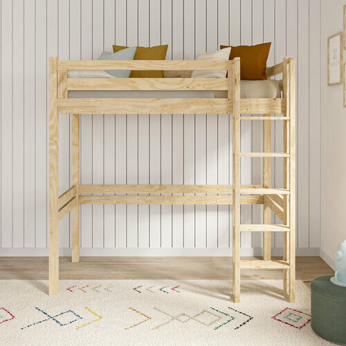 Ambiance - Vue de face - Pack lit mezzanine 1 place avec matelas Dors, Bois