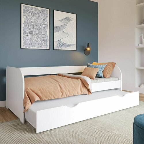 Ambiance - Pack lit banquette Gigogne semi ouvert avec 2 matelas Ezra Blanc