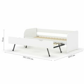  Dimensionnel - Lit banquette Gigogne Ezra avec sommier gigogne ouvert Blanc  