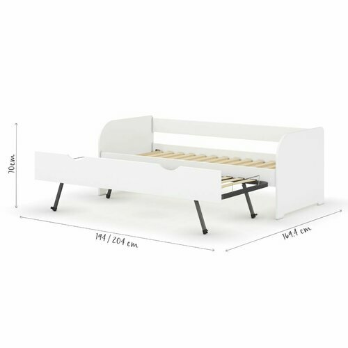  Dimensionnel - Lit banquette Gigogne Ezra avec sommier gigogne ouvert Blanc  