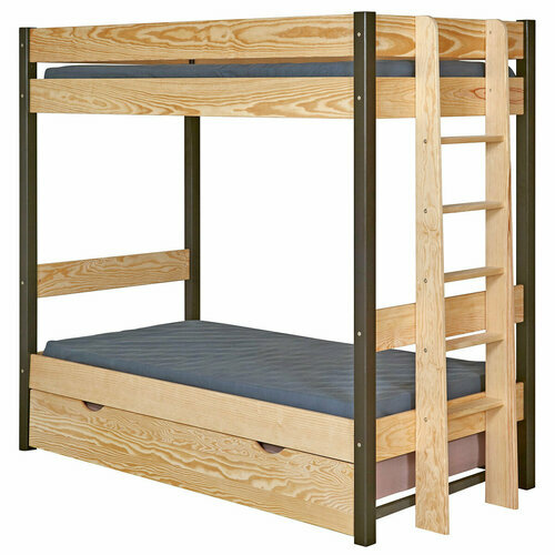 Pack lit superpos gigogne avec matelas Tino Brut et Noir - Vue 3/4