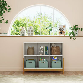 Ambiance - tagre 6 cubes horizontale Kenan, Blanc et bois