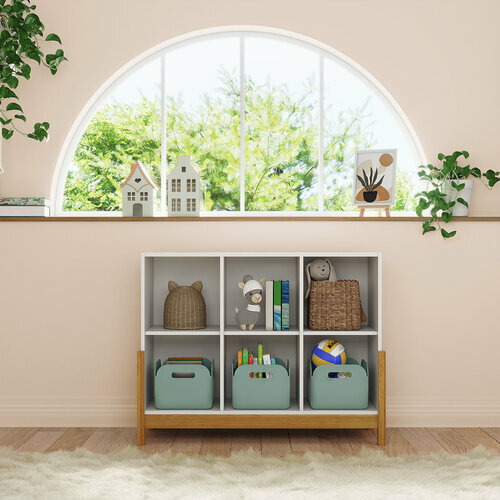 Ambiance - tagre 6 cubes horizontale Kenan, Blanc et bois