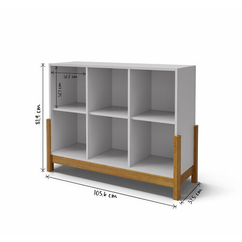Schma dimensionnel - tagre 6 cubes horizontale Kenan, Blanc et bois