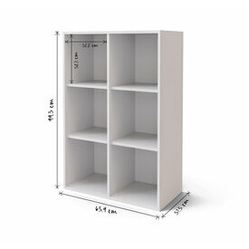 Schma dimensionnel - Meuble de rangement 6 cases Kenan, Blanc