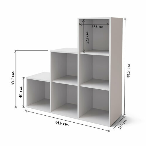Schma dimensionnel - Meuble de rangement escalier Kenan, Blanc
