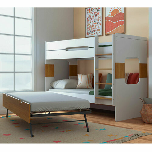 Ambiance -  Pack lit superpos gigogne ouvert avec matelas LEJI blanc et noisette