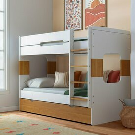 Ambiance -  Pack lit superpos gigogne avec matelas LEJI blanc et noisette