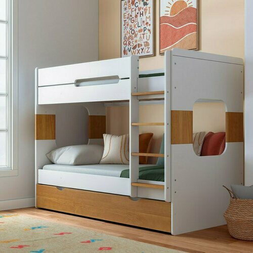 Ambiance -  Pack lit superpos gigogne avec matelas LEJI blanc et noisette