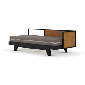Vue de 3/4 - Pack lit mridienne gigogne avec matelas Noir et noisette Clark