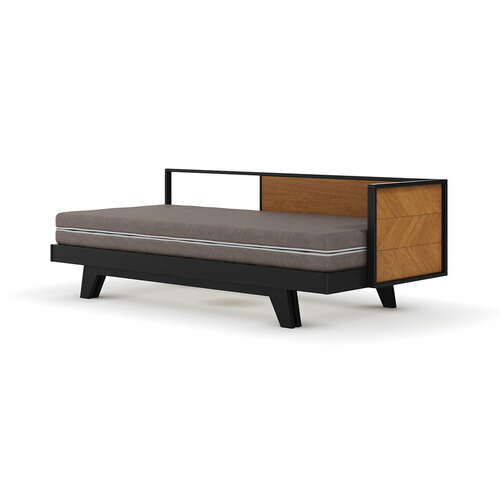 Vue de 3/4 - Pack lit mridienne gigogne avec matelas Noir et noisette Clark