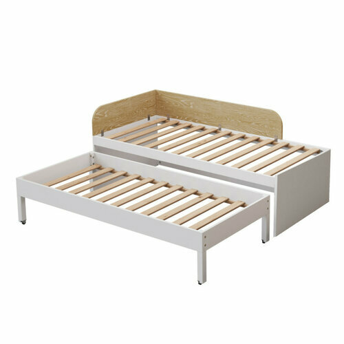 Lit gigogne ouvert Noha Blanc et bois