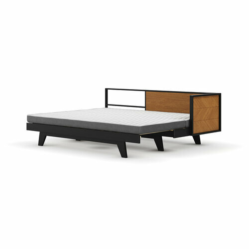  Pack lit mridienne gigogne avec matelas ouvert noir et noisette Clark  