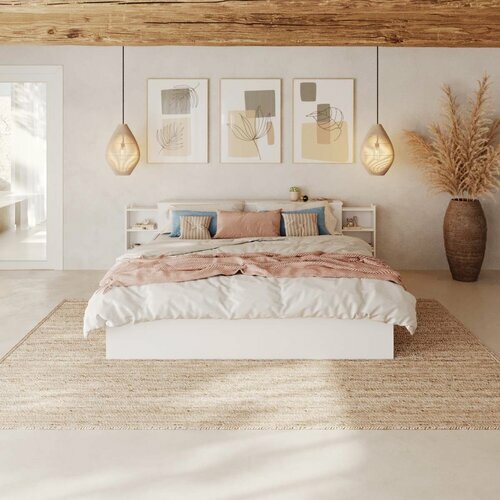 Ambiance - Vue de face - Lit avec rangement et 4 tiroirs coloris Blanc Judy