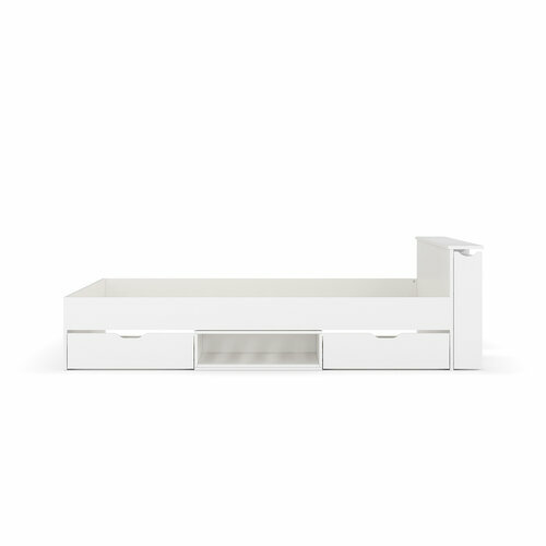 Vue de face - Lit avec rangement et 4 tiroirs coloris Blanc Judy