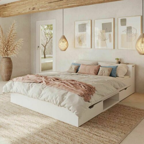 Ambiance - Lit avec rangement et 4 tiroirs coloris Blanc Judy