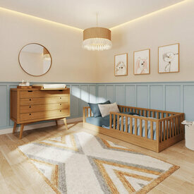 Ambiance - Chambre Montessori enfant Rom�o version Lit sans pieds Noisette