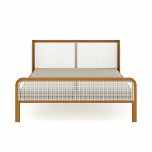 Vue de face - Pack lit 2 places avec cannage et matelas Alina coloris noisette Vue de face - Pack lit 2 places avec cannage et matelas Alina coloris noisette
