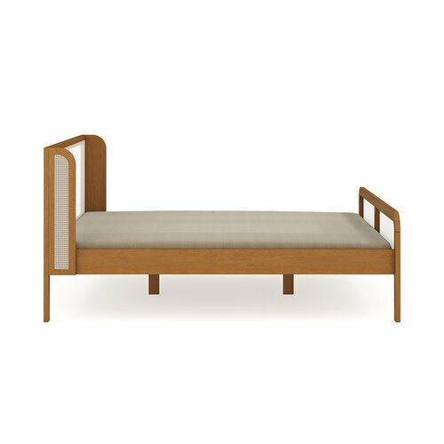 Vue de profil - Pack lit 2 places avec cannage et matelas Alina coloris noisette Vue de profil - Pack lit 2 places avec cannage et matelas Alina coloris noisette