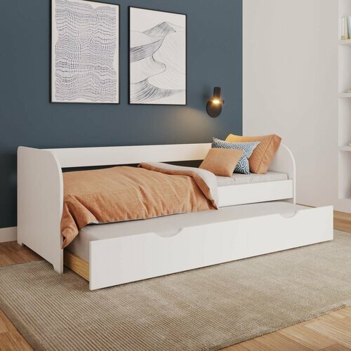 Ambiance - Pack lit banquette gigogne avec matelas entre ouvert Zira coloris blanc Ambiance - Pack lit banquette gigogne avec matelas entre ouvert Zira coloris blanc