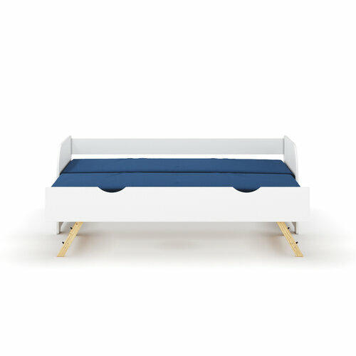 Vue de face - Pack lit banquette gigogne ouvert avec matelas Zira - coloris blanc Vue de face - Pack lit banquette gigogne ouvert avec matelas Zira - coloris blanc