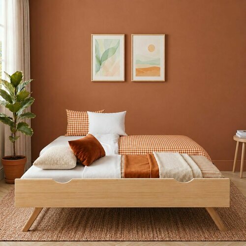 Lit gigogne Antag - sommier gigogne ouvert - coloris bois 