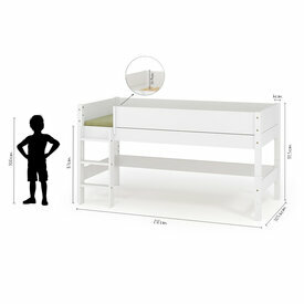 Dimensionnel - Lit mi-hauteur Louw - coloris Blanc