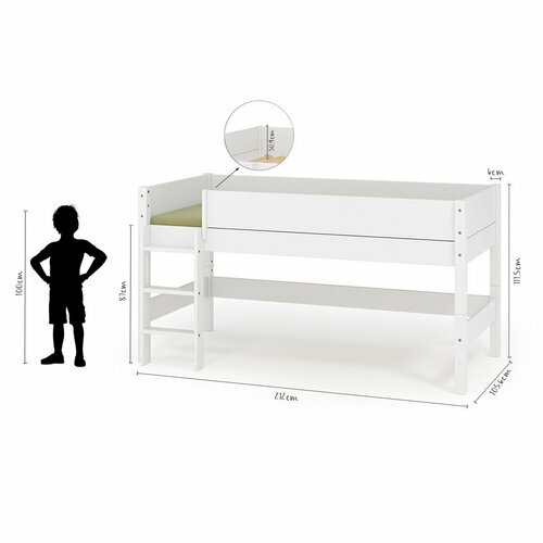 Dimensionnel - Lit mi-hauteur Louw - coloris Blanc