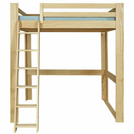 Vue de face avec �chelle gauche - Lit mezzanine 2 places Suri bois naturel