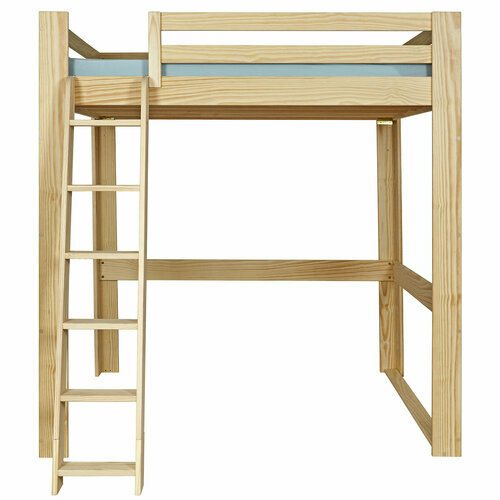 Vue de face avec �chelle gauche - Lit mezzanine 2 places Suri bois naturel