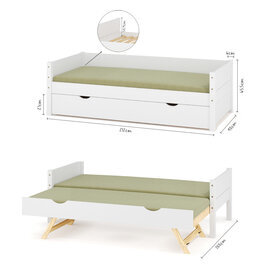 Dimensionnel - Lit banquette gigogne Louw - coloris blanc