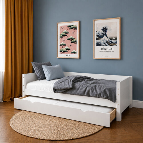 Ambiance - Lit banquette enfant avec tiroir ouvert Louw - blanc