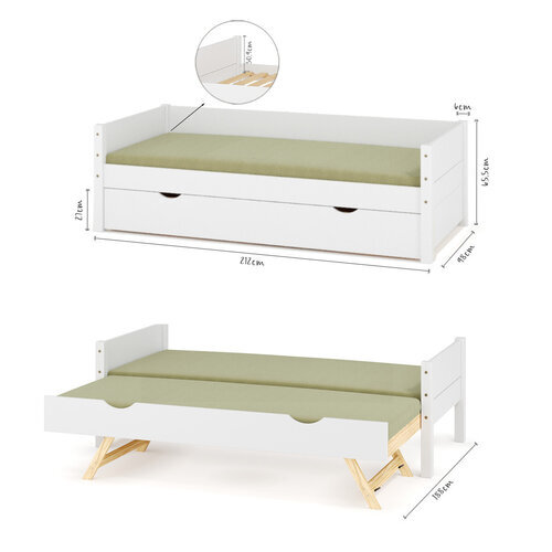 Dimensionnel - Lit banquette gigogne Louw - coloris blanc Dimensionnel - Lit banquette gigogne Louw - coloris blanc