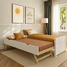 Ambiance - Lit banquette gigogne ouvert Louw - coloris blanc Ambiance - Lit banquette gigogne ouvert Louw - coloris blanc